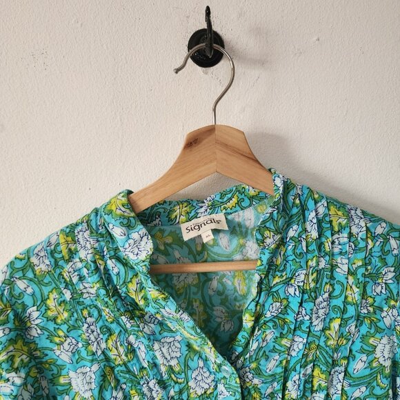 Womens Exclusively For Signals XL Boho Peasant Blouse Green Blue Bohemian - Picture 4 of 4